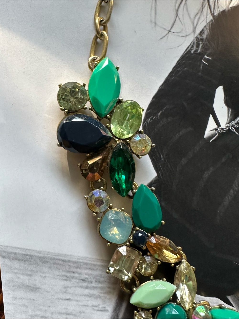 J. Crew Statement Necklace with Green and Blue Iridescent Crystal Gemstones - Picture 4 of 8